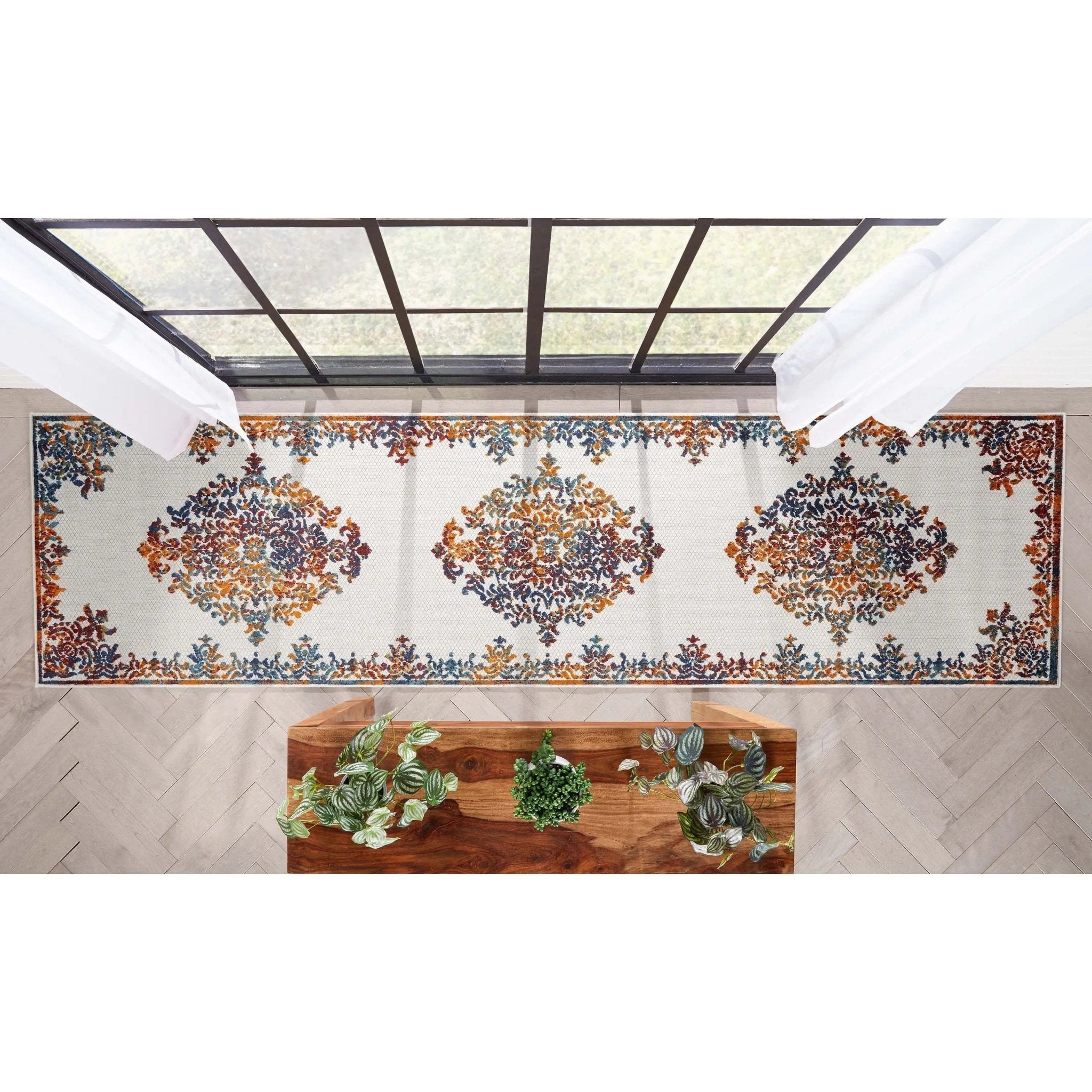 Arid Modern Medallion Persian Indoor/Outdoor Ivory High-Low Rug Well Woven