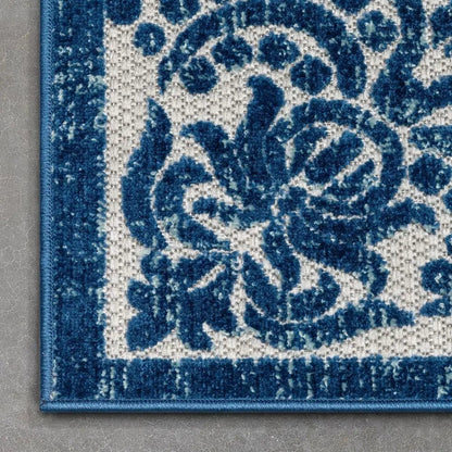 Arid Modern Medallion Persian Indoor/Outdoor Blue High-Low Rug Well Woven