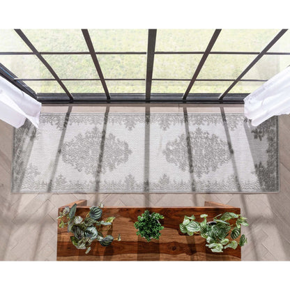 Arid Modern Medallion Persian Indoor/Outdoor Grey High-Low Rug Well Woven