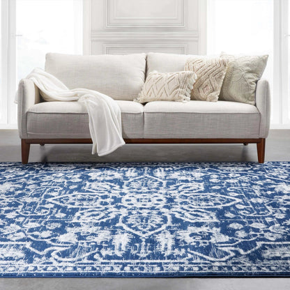 Disa Vintage Medallion Dark Blue Soft Rug By Chill Rugs Well Woven