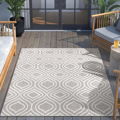 Ludo Lattice Trellis Indoor/Outdoor Grey Textured Rug Well Woven