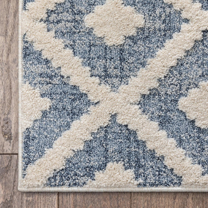 Custom Size Runner Ailey Moroccan Lattice Trellis Blue Choose Your Width x Choose Your Length Hallway Runner Rug Well Woven