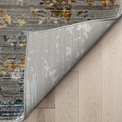 Abstract Modern Distressed Grey Multi High-Low Rug Well Woven