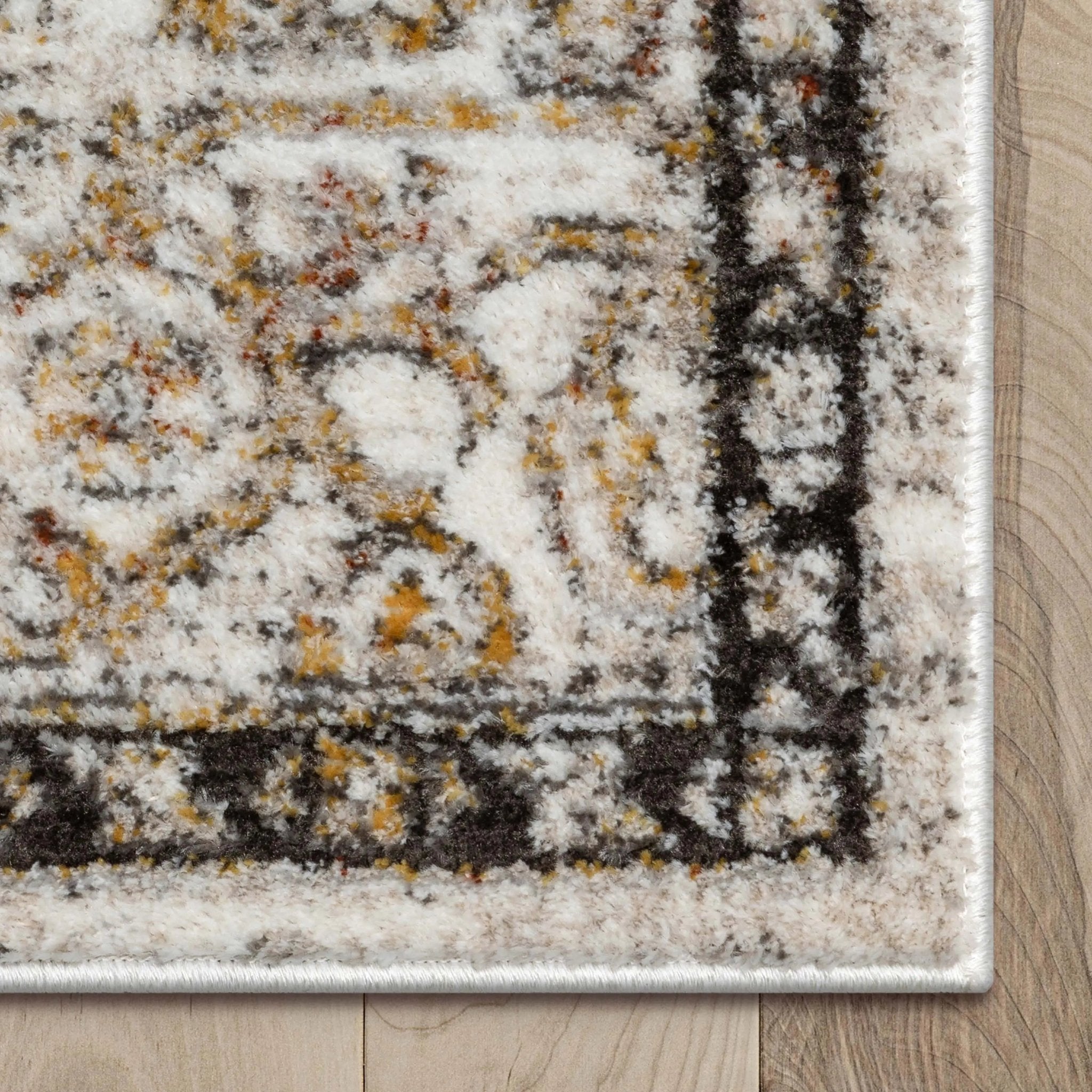Heriz Medallion Modern Vintage Grey Ivory High-Low Rug Well Woven