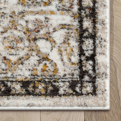 Heriz Medallion Modern Vintage Grey Ivory High-Low Rug Well Woven