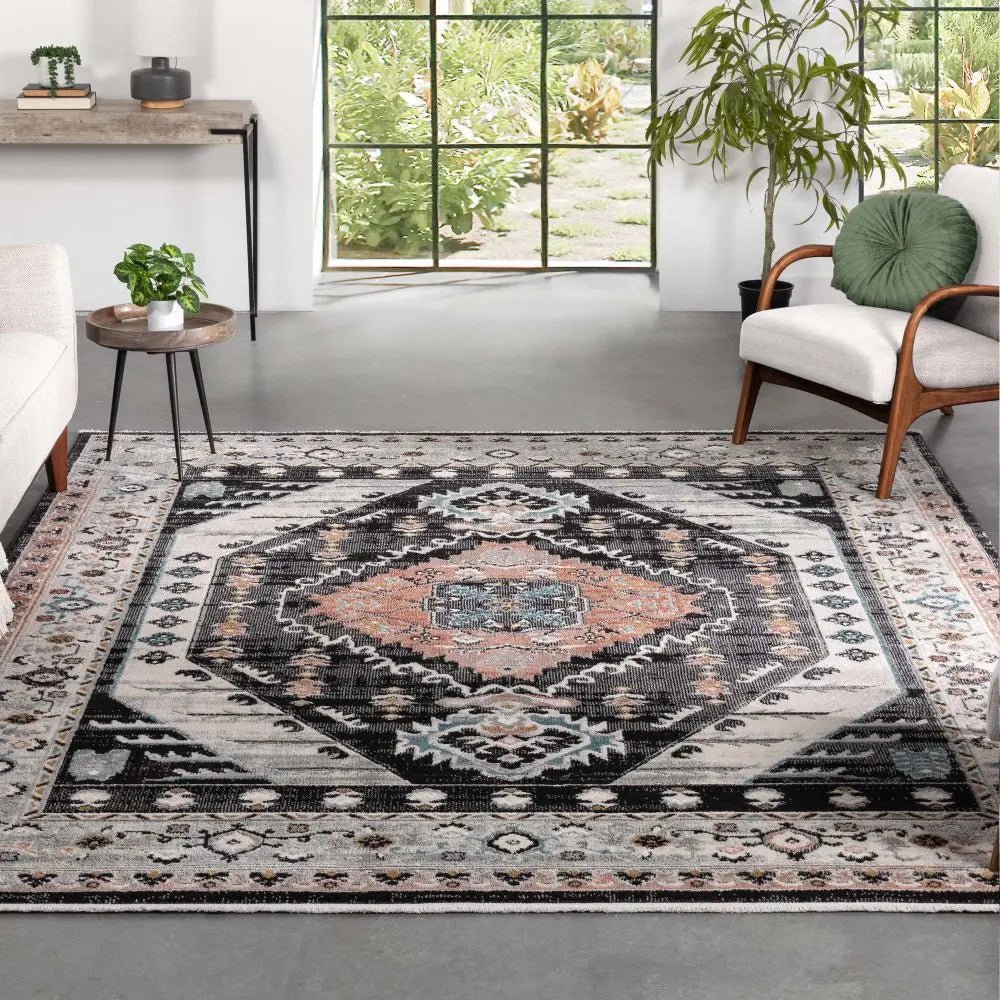 Julita Vintage Bohemian Aztec Tribal Black Rug Well Woven