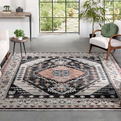 Julita Vintage Bohemian Aztec Tribal Black Rug Well Woven