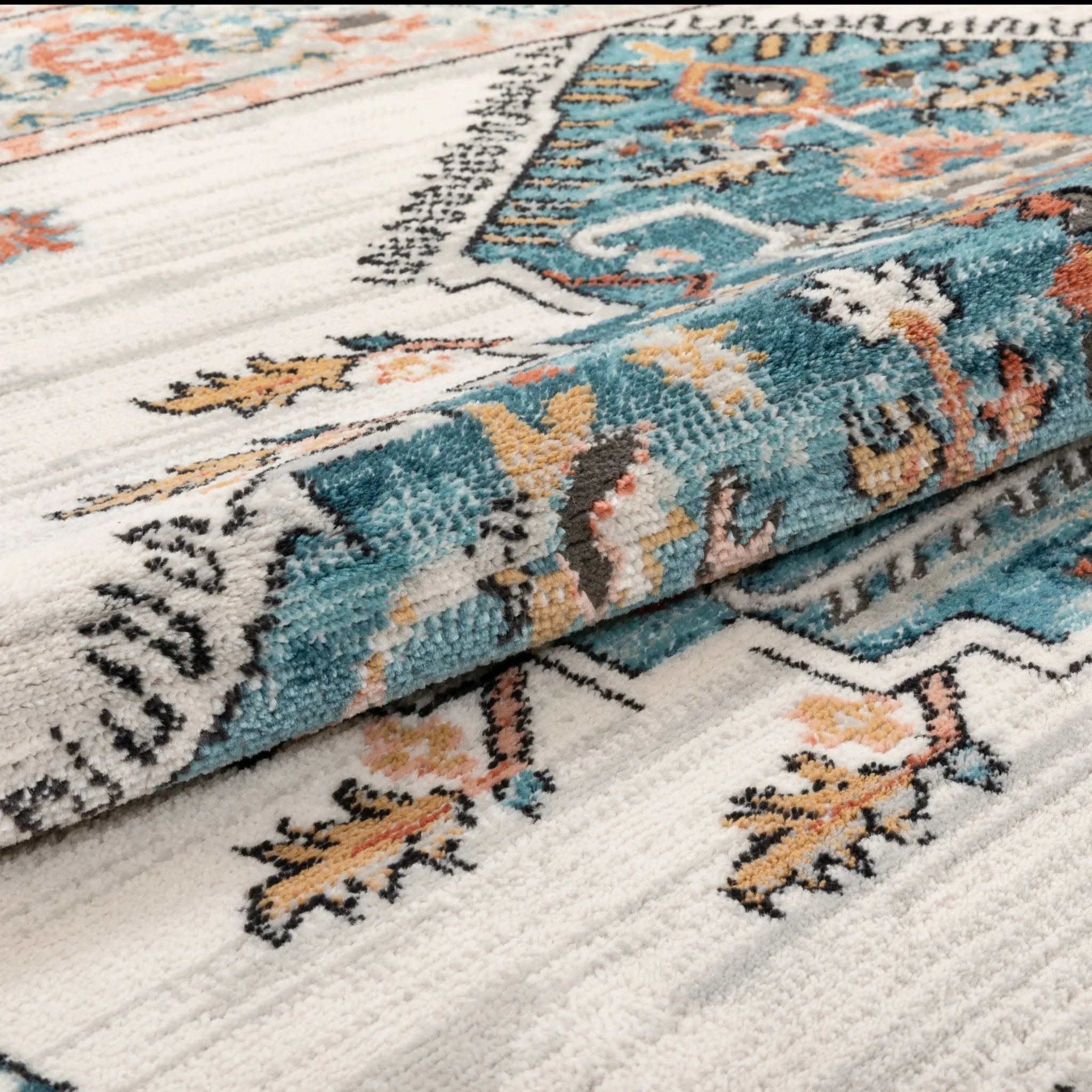 Manor Vintage Bohemian Medallion Oriental Blue Rug Well Woven