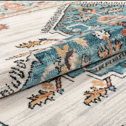 Manor Vintage Bohemian Medallion Oriental Blue Rug Well Woven