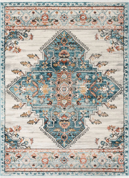 Manor Vintage Bohemian Medallion Oriental Blue Rug Well Woven