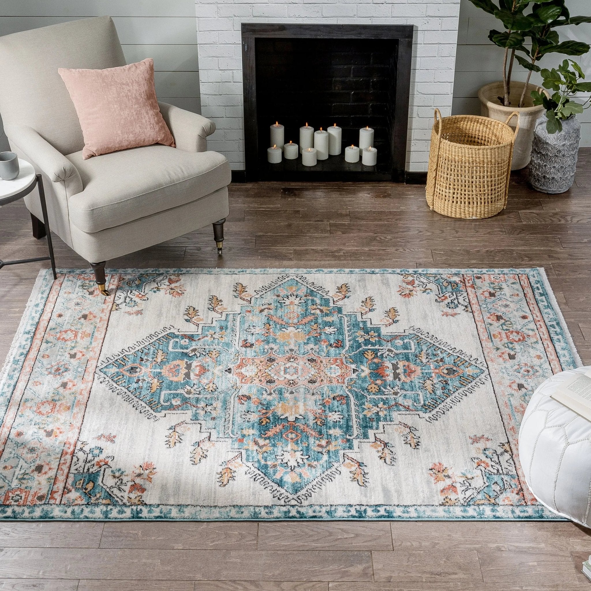 Manor Vintage Bohemian Medallion Oriental Blue Rug Well Woven