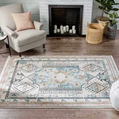 Valeria Bohemian Vintage Oriental Botanical Blue Rug Well Woven