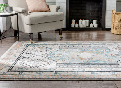 Valeria Bohemian Vintage Oriental Botanical Blue Rug Well Woven