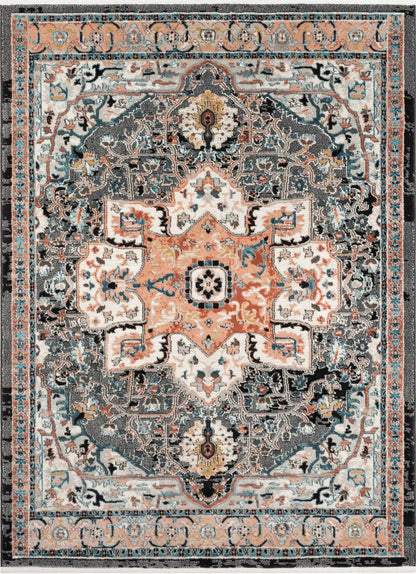 Minos Vintage Bohemian Oriental Floral Black Rug Well Woven