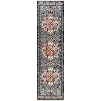 Minos Vintage Bohemian Oriental Floral Black Rug Well Woven