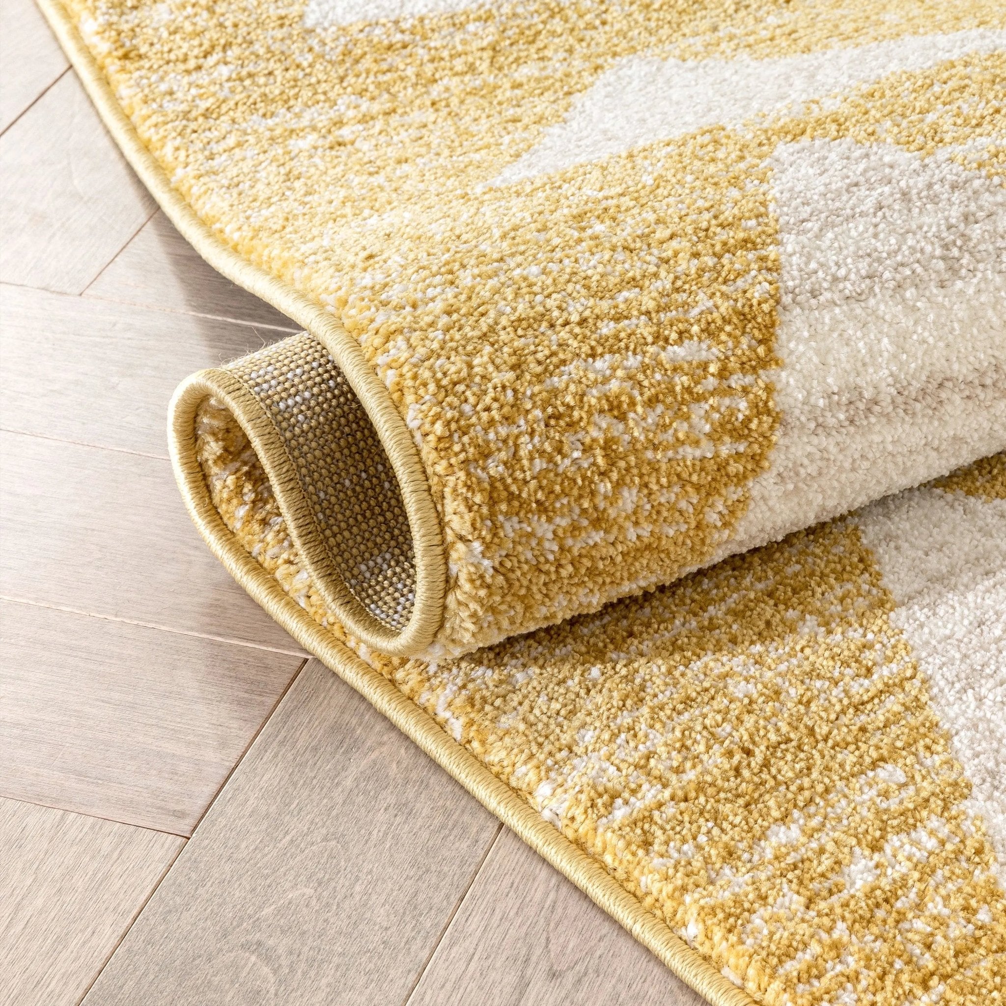 Triangles Modern Geometric Pattern Yellow Kids Rug Well Woven