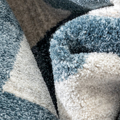 Triangles Modern Geometric Pattern Blue Kids Rug Well Woven