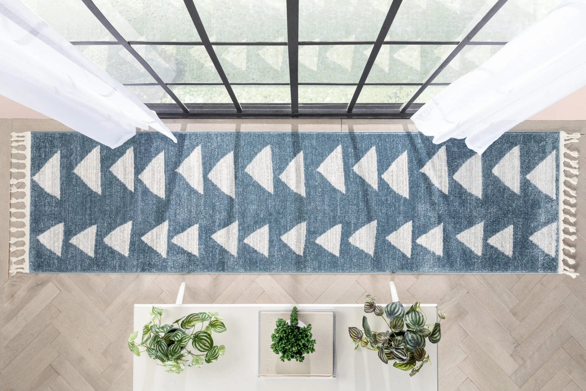 Triangles Modern Geometric Pattern Blue Kids Rug Well Woven