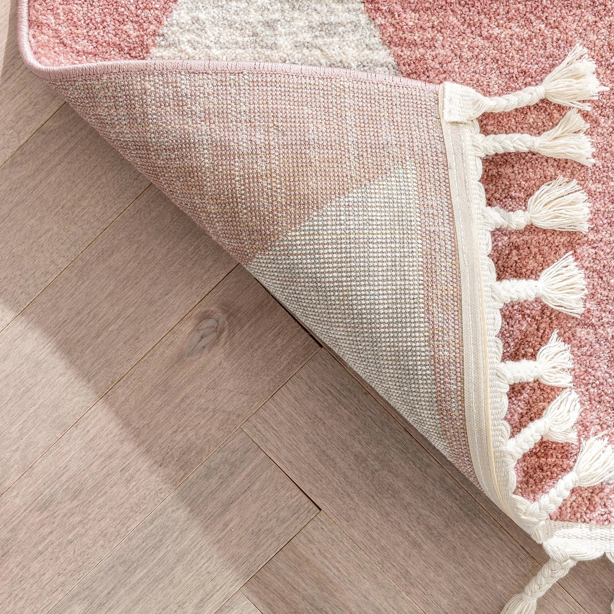 Triangles Modern Geometric Pattern Pink Kids Rug Well Woven