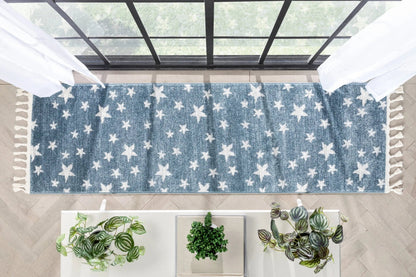 Stars Modern Geometric Blue Kids Rug Well Woven