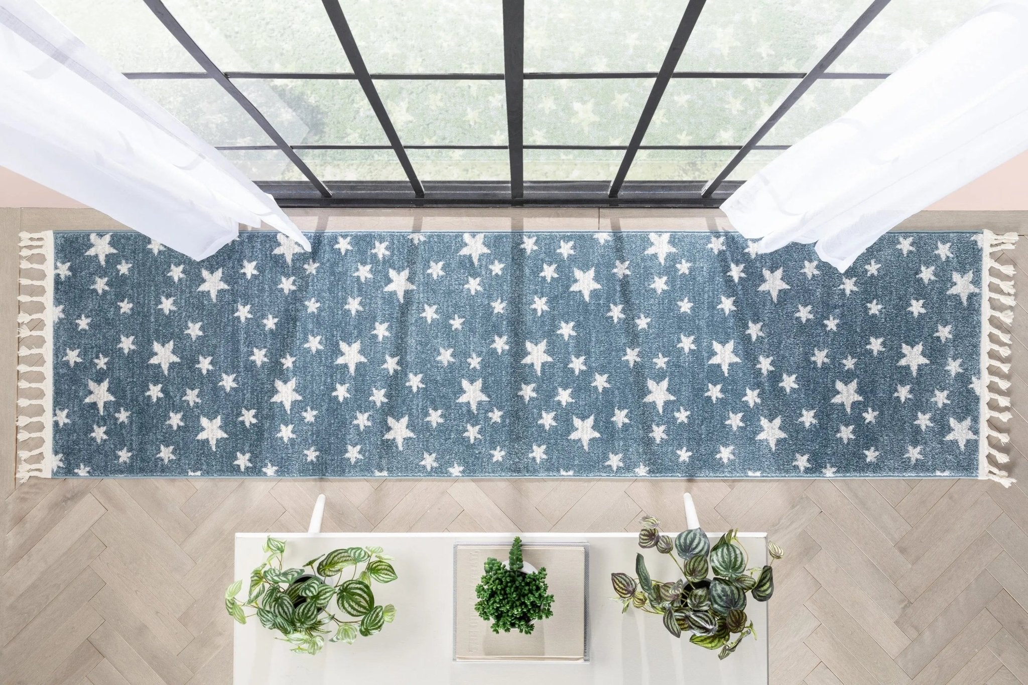 Stars Modern Geometric Blue Kids Rug Well Woven