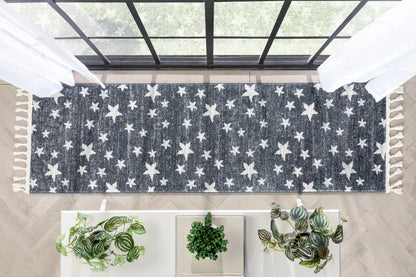 Stars Modern Geometric Grey Kids Rug Well Woven