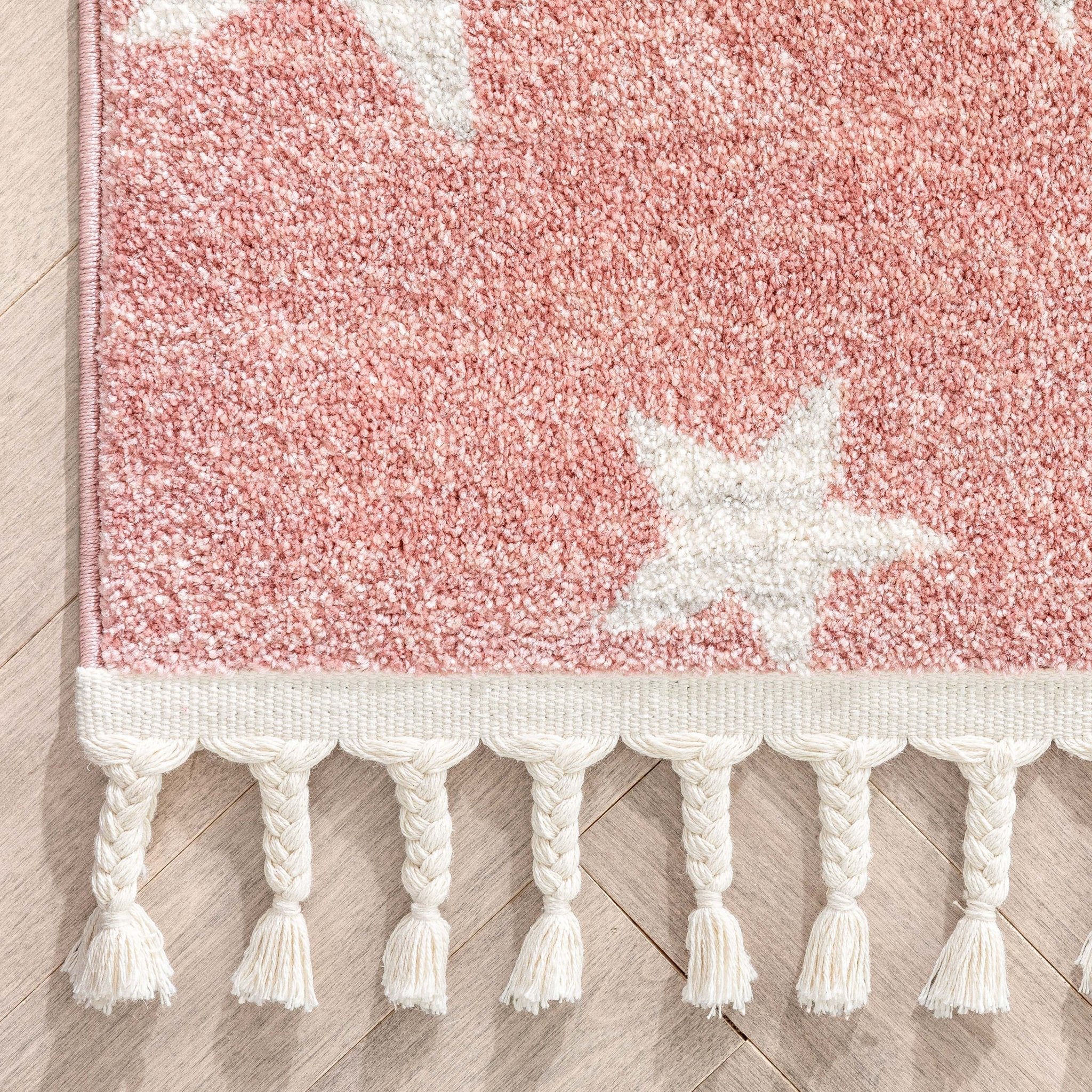 Stars Modern Geometric Pink Kids Rug Well Woven