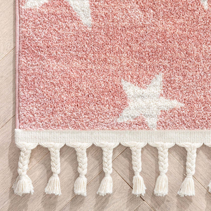 Stars Modern Geometric Pink Kids Rug Well Woven
