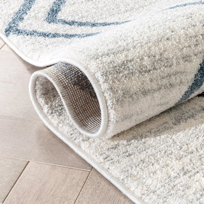 Reeve Modern Chevron Zig-Zag Blue Ivory Kids Rug Well Woven