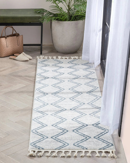 Reeve Modern Chevron Zig-Zag Blue Ivory Kids Rug Well Woven