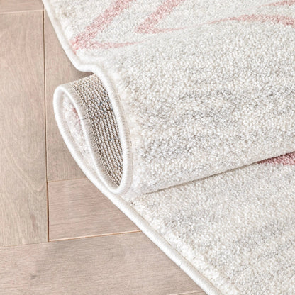 Reeve Modern Chevron Zig-Zag Pink Ivory Kids Rug Well Woven