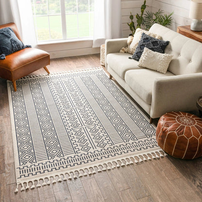 Dora Tribal Moroccan Geometric Dark Blue Kilim-Style Rug Well Woven