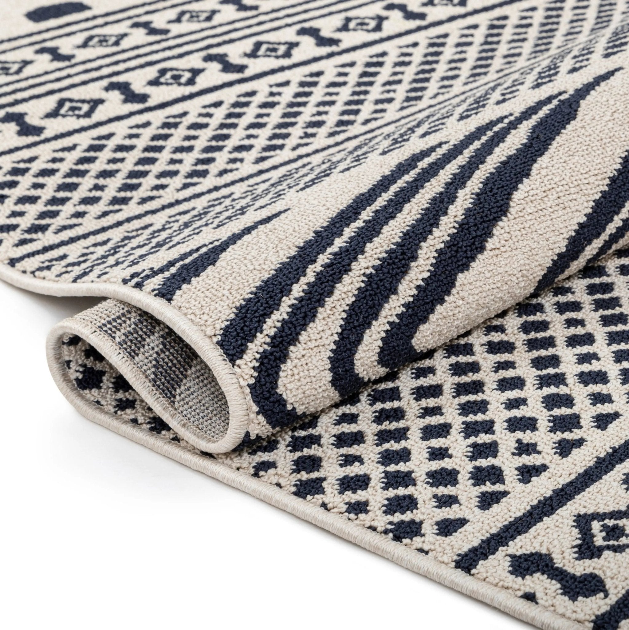 Cruce Tribal Moroccan Geometric Dark Blue Kilim-Style Rug Well Woven