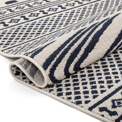 Cruce Tribal Moroccan Geometric Dark Blue Kilim-Style Rug Well Woven
