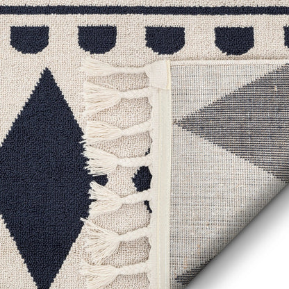 Cruce Tribal Moroccan Geometric Dark Blue Kilim-Style Rug Well Woven