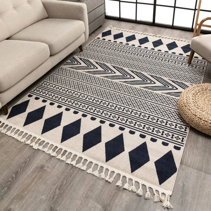 Cruce Tribal Moroccan Geometric Dark Blue Kilim-Style Rug Well Woven