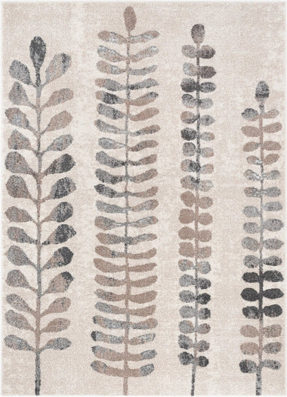 Myra Abstract Leaf Pattern Ivory Vintage Rug Well Woven