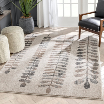 Myra Abstract Leaf Pattern Ivory Vintage Rug Well Woven
