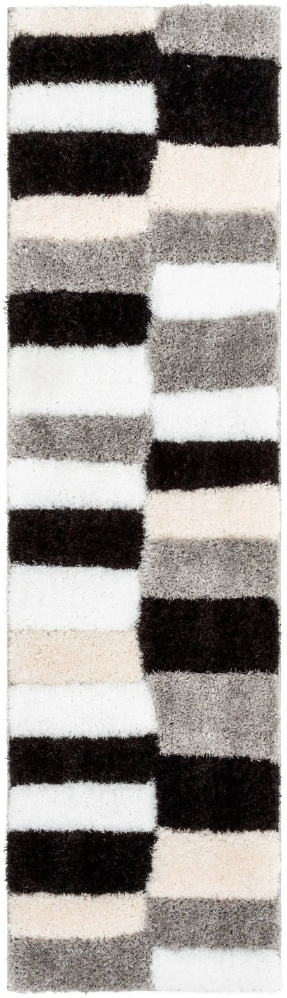 Chaska Geometric Squares Shag Ivory Black 7'10" x 9'10" 3D Textured Rug Well Woven