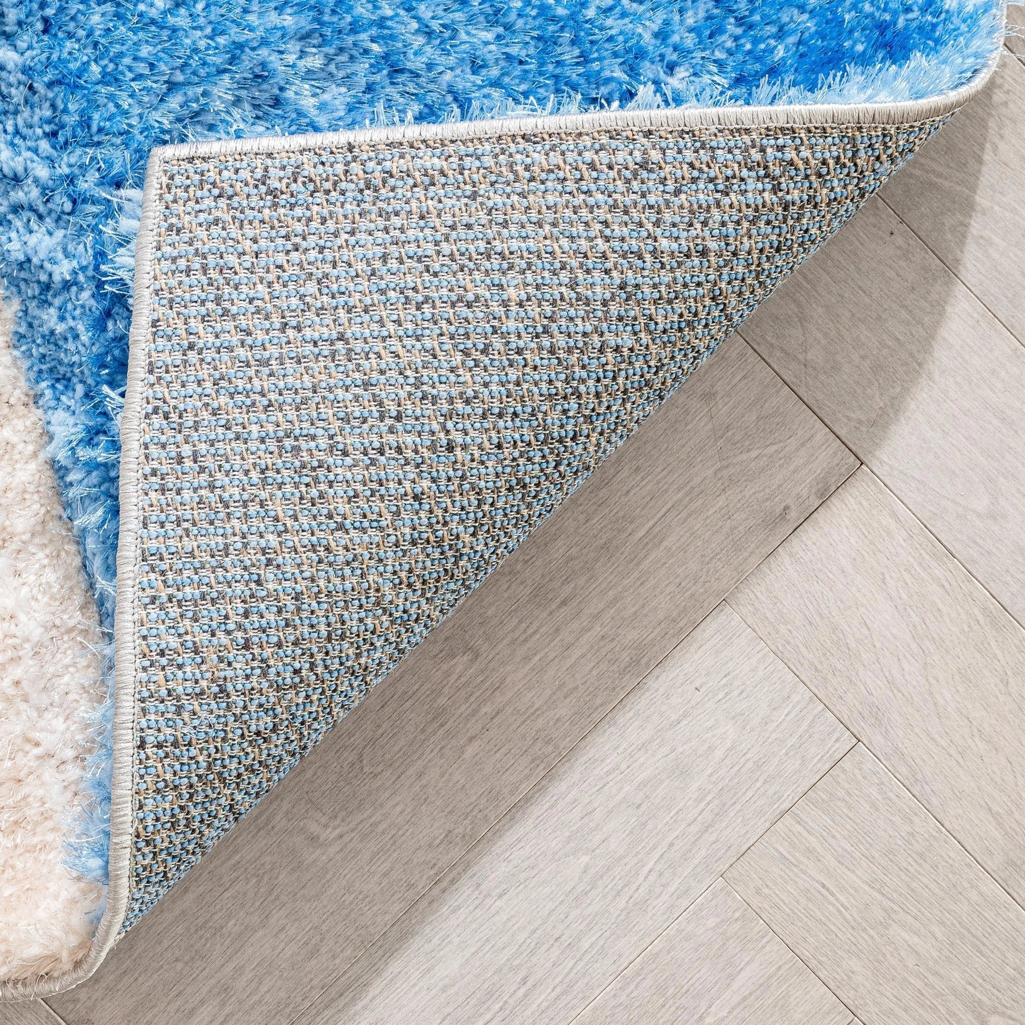 Remi Contemporary Geometric Boxes 3D Textured Shag Grey  Light Blue Rug Well Woven