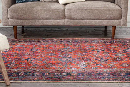 Daliah Machine Washable Vintage Persian Oriental Red Flat-Weave Rug Well Woven