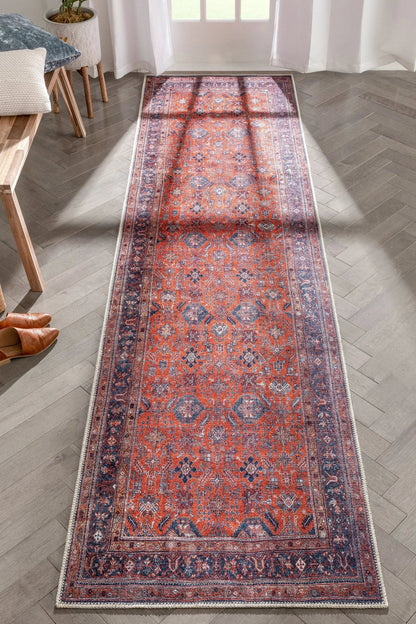 Daliah Machine Washable Vintage Persian Oriental Red Flat-Weave Rug Well Woven
