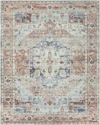 Binita Machine Washable Vintage Medallion Oriental Ivory Rust Flat-Weave Rug Well Woven