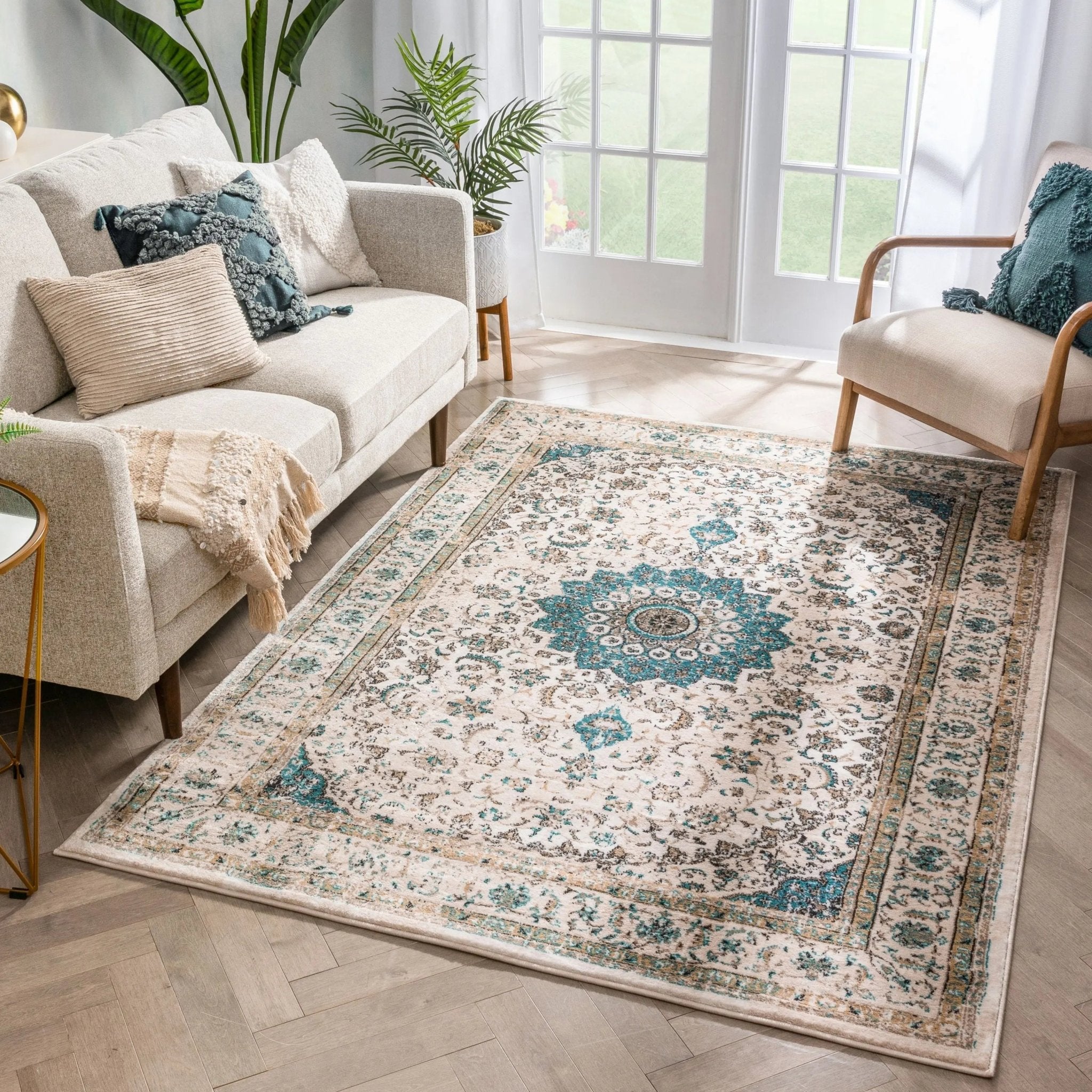 Mahal Beige Vintage Medallion Rug Well Woven