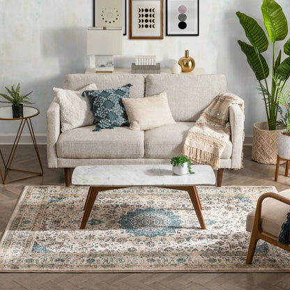 Mahal Beige Vintage Medallion Rug Well Woven