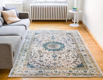 Mahal Beige Vintage Medallion Rug Well Woven