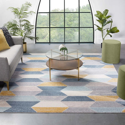 Maddox Blue Modern Geometric Rug Well Woven