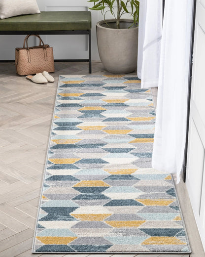 Maddox Blue Modern Geometric Rug Well Woven