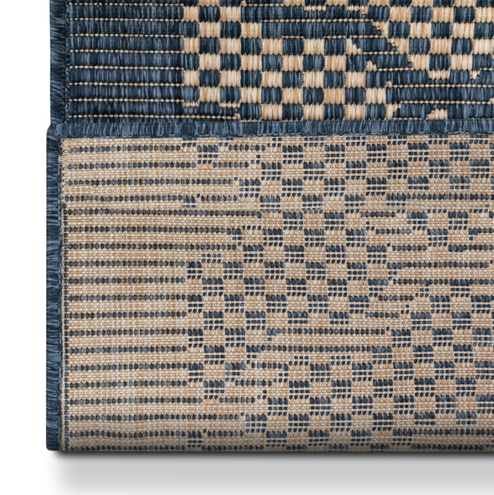 Sol Custom Size Indoor/Outdoor Runner Lattice Trellis Blue 31 Inch Width x Choose Your Length Hallway Flat-Weave Runner Rug Well Woven