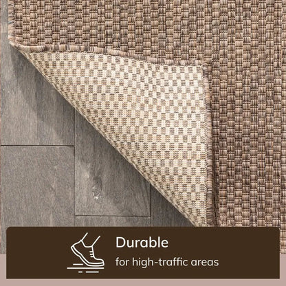 Leif Nordic Geometric Indoor Outdoor Taupe Flatweave 5'3" x 7'3" Rug Well Woven